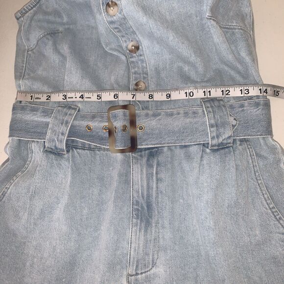 SHOW ME YOUR MUMU Rancho Mirage Shorts Romper Belted Blue Medium Rodeo Classic - Picture 5 of 9